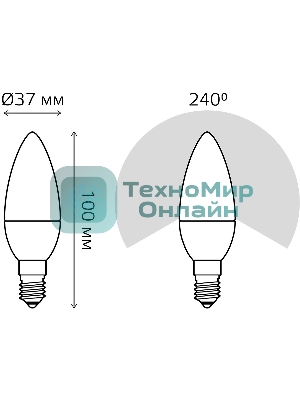 Лампа светодиодная Gauss черный 6.5Вт цок.: E14 свеча 220B 3000K св. свеч. бел. теп. C37 (упак.: 10 шт)
