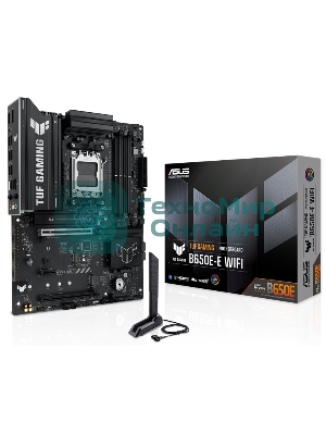 Материнская плата ASUS TUF GAMING B650-E WIFI, AM5, AMD B650, 4xDDR5, 4xSATA, 3xM.2, 1xPCIe 4.0 x16, 1xPCIe 4.0 x16, 1xPCIe x1, 1xDP, 1xHDMI, 1x2.5Gb LAN, Wi-Fi 6E, Bluetooth 5.3, 2xUSB-C (1x10Gbps, 1x20Gbps), 3xUSB-A 5Gbps, 2xUSB-A 10Gbps, 3xUSB-A 2.0, 5x3.5 мм, 7.1, ATX
