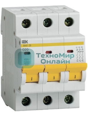 Выключатель автоматический модульный 3п D 20А 4.5кА ВА47-29 IEK MVA20-3-020-D
