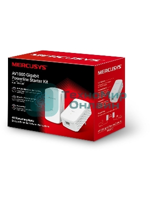 Комплект гигабитных адаптеров Mercusys AV1000 Gigabit Powerline Kit, HomePlug AV2 standard, 1 Gigabit port, 300m over electrical circuits, plug and play.