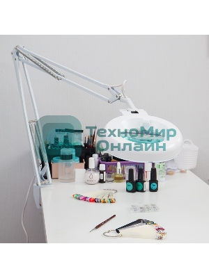 Лупа на струбцине Rexant, круглая, 8D, с подсветкой, белая