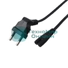 Шнур сетевой Rexant вилка угловая - евроразъем С7, кабель 2x0,5 мм², длина 1,5 м. (PE пакет)