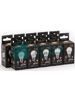 Лампа светодиодная Gauss Black 6.5Вт цок.: E27 шар 220B 3000K св. свеч. бел. теп. G45 (упак.: 10 шт)