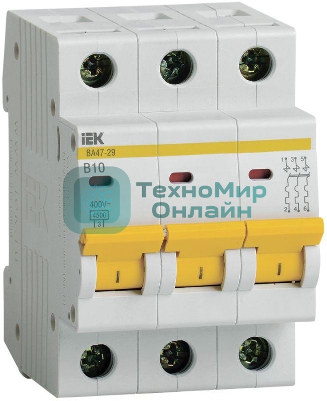 Выключатель автоматический модульный 3п B 10А 4.5кА ВА47-29 IEK MVA20-3-010-B