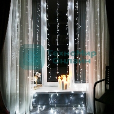 Гирлянда Светодиодный Дождь 3х2 м, свечение с динамикой, прозрачный провод, 230 В, белый, IP20