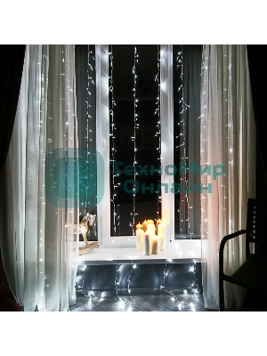 Гирлянда Светодиодный Дождь 3х2 м, свечение с динамикой, прозрачный провод, 230 В, белый, IP20