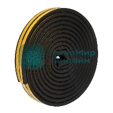 Уплотнитель самоклеящийся, черный, D-профиль 9х7,5мм, для зазоров 3-5мм, упаковка по 6м PROconnect