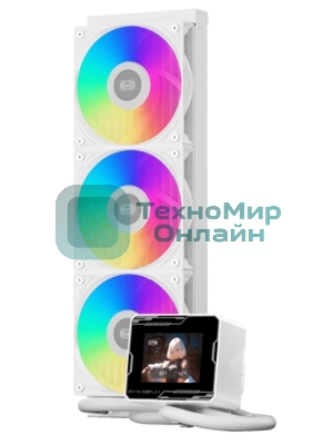 Система охлаждения PCCooler GT360 ARGb Display WH (310W, 360мм, LED temp., белый, ARGb/Fans: 3x120мм, 99CFM, 41.5dBA, 3000RPM/Pump 15dBA, 2600RPM, Rad thickness 27мм/S: 1851, 1700, 1200, 115X, AM5, AM4)