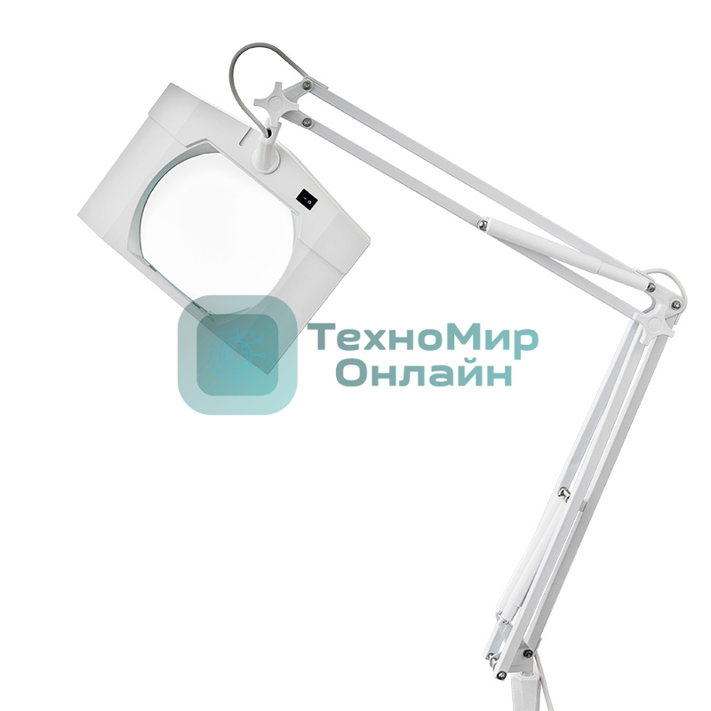 Лупа на струбцине Rexant, квадратная, 5D, с подсветкой, белая