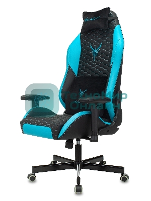 Кресло Knight Neon черный/голубой, экокожа, 120 кг, механизм качания