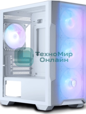 Компьютерный корпус MSI MAG FORGE M100R WHITE Mini-Tower, MATX, 1xUSB 3.0, 2xUSB 2.0, 4x120мм ARGb Fan, ARGb Control Board, Tempered Glass Window, Brown Box (932220)