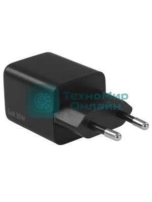Зарядное устройство Cablexpert MP3A-PC-64, 30Вт GaN, 3А, QC4.0/PD, 1xUSB, 1xType-C, черный, пакет