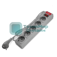 Удлинитель с сетевым фильтром 5х1.8 10А ПВС 3х0.75 серый, Союз 1341