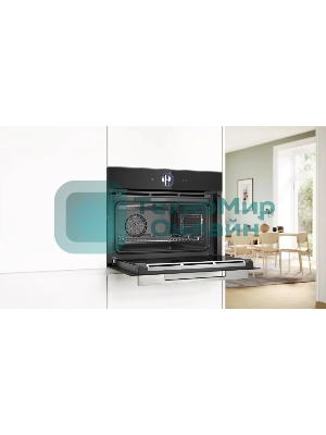 Компактный духовой шкаф-пароварка, черный, 14 режимов + комбинированные режимы, функция приготовление на пару 100%, 4-слойное остекление, 3 цветных текстовых TFT-дисплея 2,5