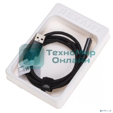 Кабель Rexant USB-A - Lightning для Apple, 2,4А, 1м, в черной нейлоновой оплетке, c LED дисплеем