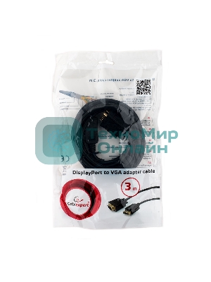 Кабель DisplayPort->VGA Cablexpert CCP-DPM-VGAM-10, 3м, 20M/15M, черный, экран, пакет
