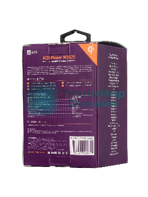 Сетевое зарядное устройство ACD-W102S-F1S 10Вт, беспроводная Qi, 2-катушки с QC, 5В/2А ~ 9В/1,8А RTL