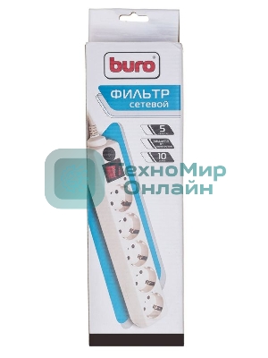 Сетевой фильтр Buro Сетевой фильтр, 5 розеток, 3 метра, белый