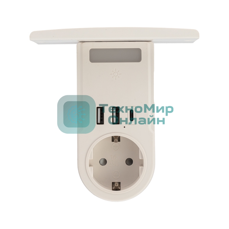 Сетевое зарядное устройство USB Rexant (2хUSB-A + USB-С) + розетка 220-250В с подсветкой и подставкой для телефона