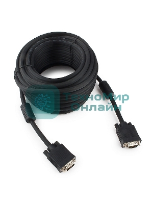 Кабель VGA Premium Cablexpert CC-PPVGA-15M-B, 15M/15M, 15м, черный, тройной экран, феррит.кольца, пакет