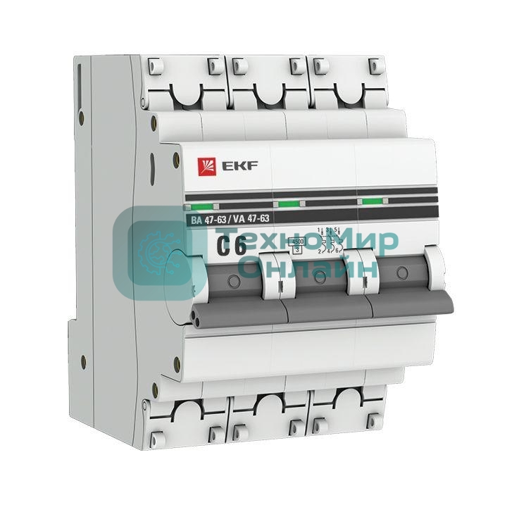 Выключатель автоматический EKF mcb4763-3-06C-pro 3P 6А (C) 4,5kA ВА 47-63 EKF PROxima