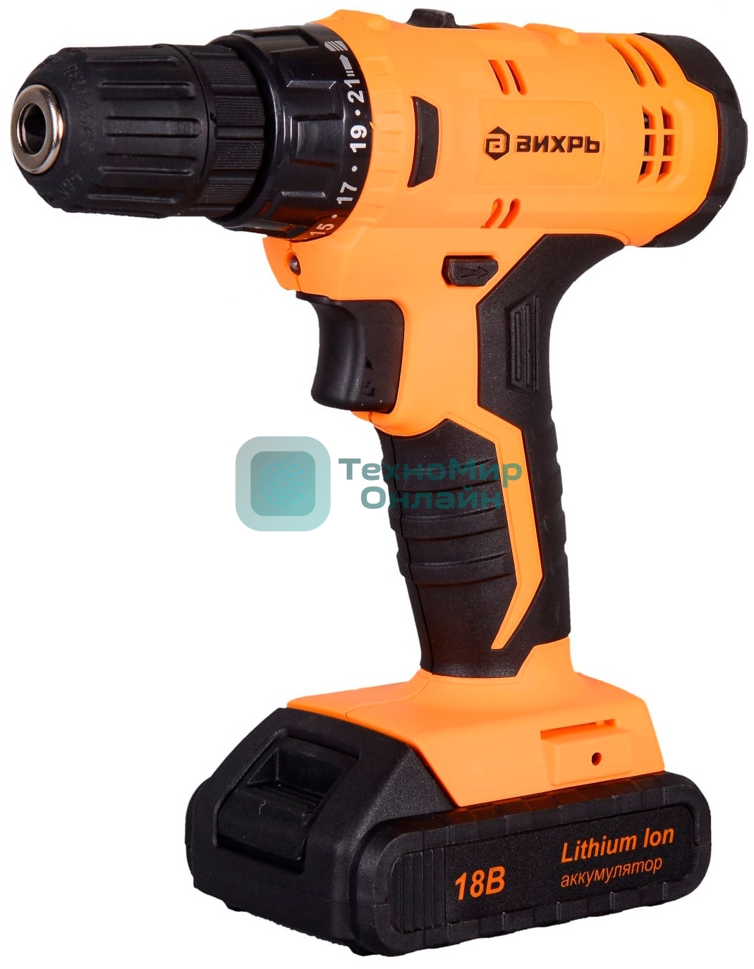 Дрель-шуруповерт Вихрь ДА-18Л-2КА, 18 В, 1,5 Ач, 35 Нм, щеточный