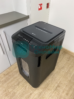 Шредер Heleos АП55-4 черный с автоподачей (секр.P-4) фрагменты 400лист. 55лтр. скрепки скобы пл.карты