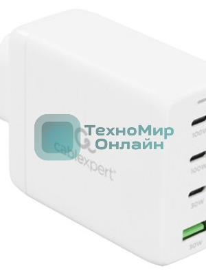Зарядное устройство Cablexpert MP3A-PC-66 100Вт GaN, 5A, QC5.0/PD, 3xType-C, 1xUSB, белый, коробка