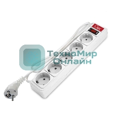 Удлинитель с сетевым фильтром 5х1.8 10А ПВС 3х0.75 белый, Союз 1340