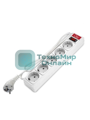 Удлинитель с сетевым фильтром 5х1.8 10А ПВС 3х0.75 белый, Союз 1340