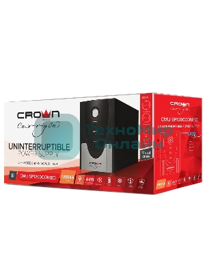Источник бесперебойного питания CROWN CMU-SP1200 COMBO 1200VA/720W, металл, 2x12V/9AH, розетки 2*IEC + 2*EURO, трансформатор AVR 145-280V, съемный кабель 1.2м, фильтр телефонной и ethernet линии RJ11/45, защита батареи, от перегрузки, от КЗ, ПО