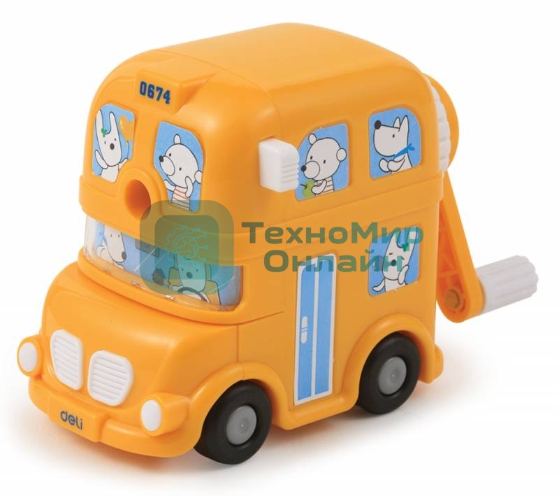 Точилка для карандашей механическая Deli BUS E0674, 1 отверстие, пластик, ассорти, коробка