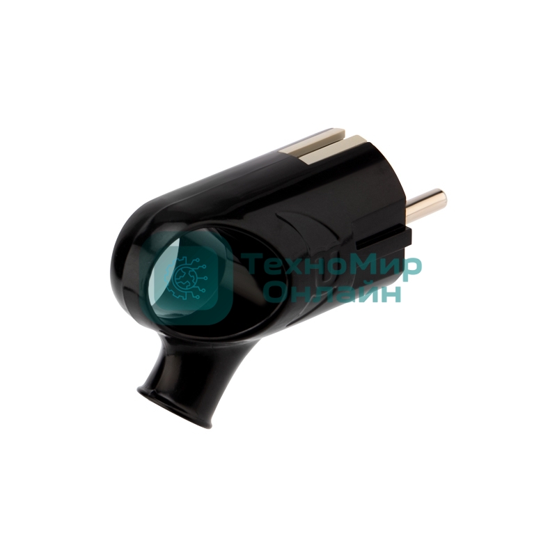 Вилка Евро Rexant угловая с з/к 16А с кольцом черная