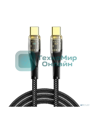 Кабель Rexant Type-C – Type-C, 5А, 100Вт, 1м, в черной нейлоновой оплетке со световой индикацией