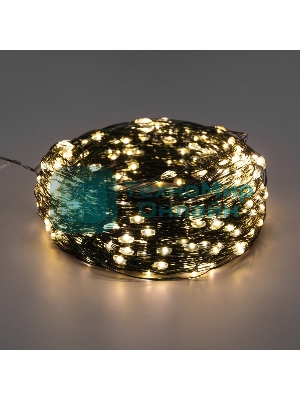 Гирлянда Роса с контроллером 30м, 300LED, IP20, 230В, зеленый провод, теплое белое свечение 