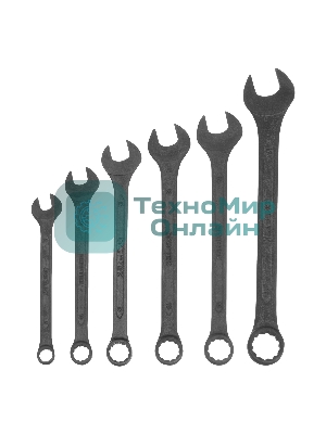 Набор ключей комбинированных Сибртех, 8 - 17 мм, 6 шт., CrV, фосфатированные, ГОСТ 16983