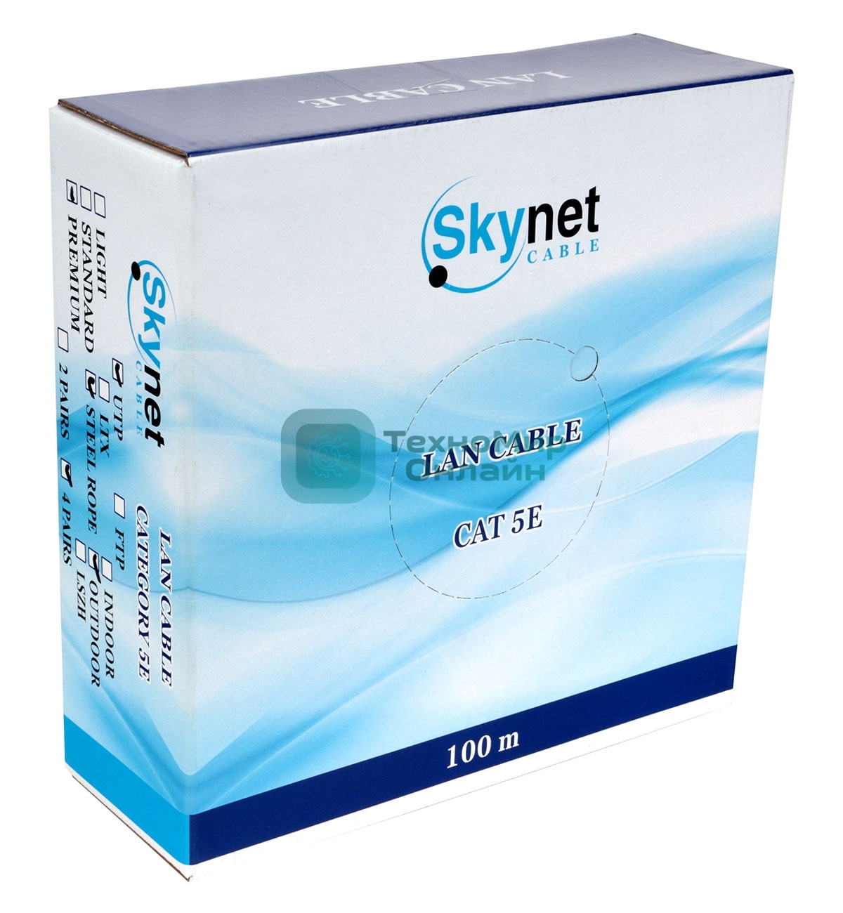 Кабель SkyNet Premium UTP outdoor 4x2x0,51 на тросу, медный, FLUKE TEST, кат.5e, однож., 100 м, box, черный