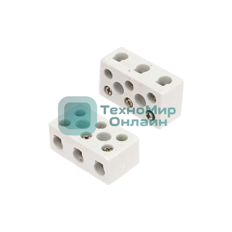 Клемма керамическая винтовая Rexant 12 мм² 3 пары контактов с крепежным отверстием (45 шт./уп.)