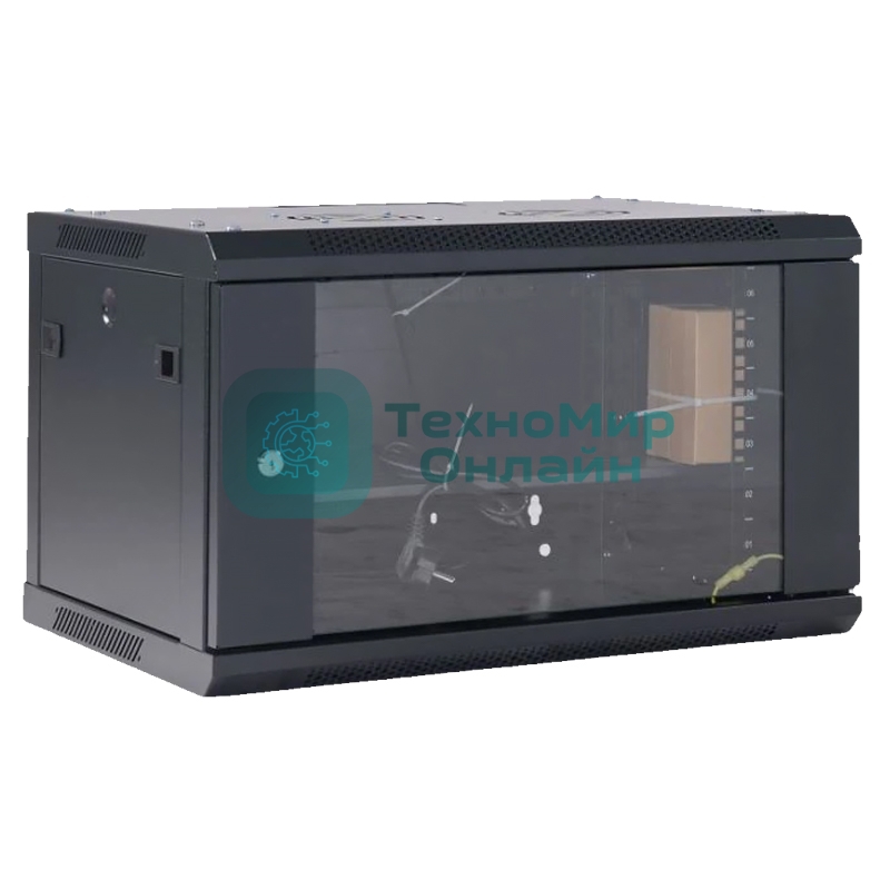 Шкаф коммутационный Rexant настенный 6U 450x600 мм пер. дв. стекл черный