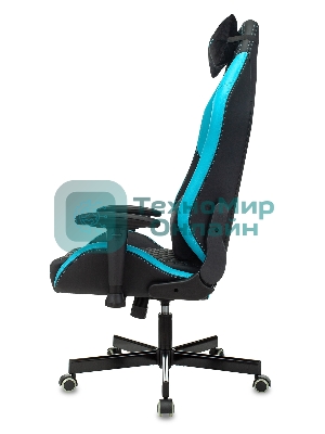 Кресло Knight Neon черный/голубой, экокожа, 120 кг, механизм качания