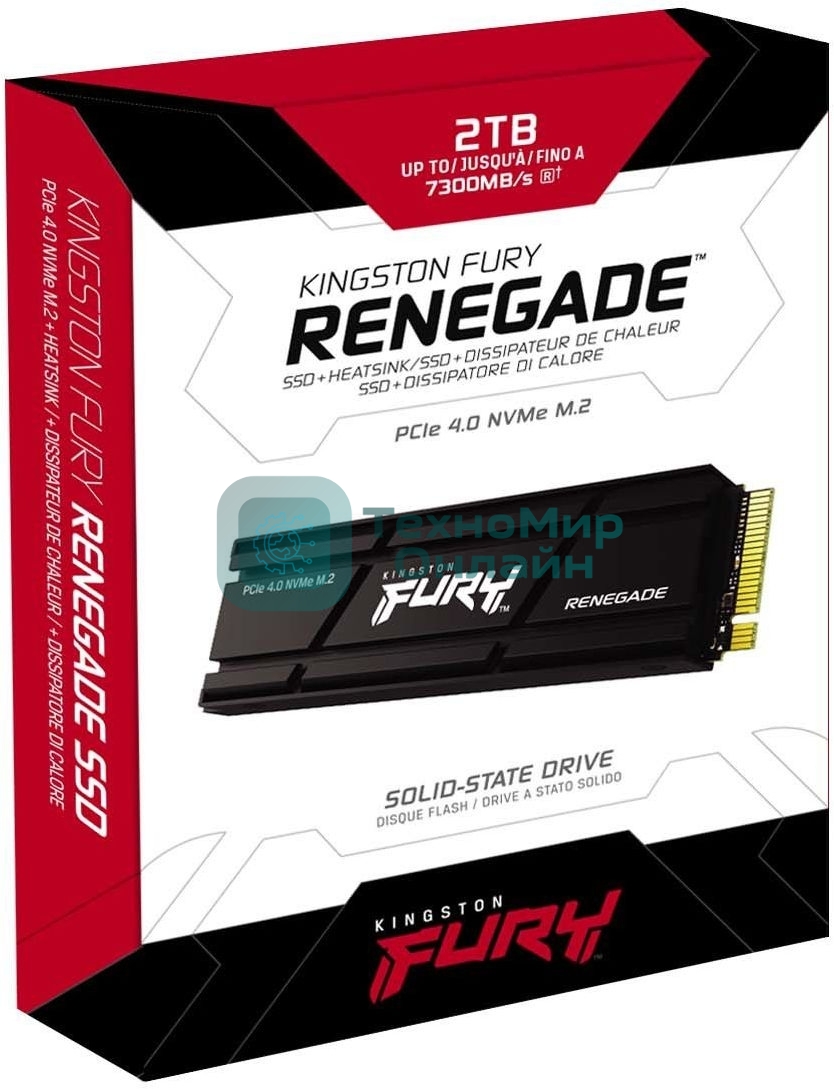 Накопитель SSD Kingston Fury Renegade, 2Tb, PCIe 4.0 x4, M.2 2280, NVMe, R/W 7300/7000