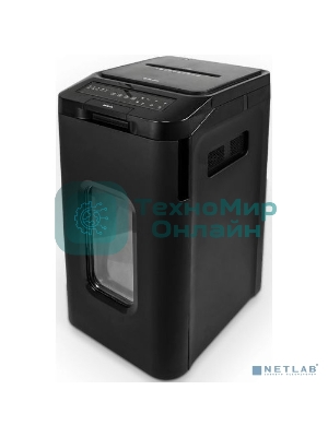 Шредер ГЕЛЕОС АП55-5, DIN P-5 (5 ур-нь секр.), фрагмент 1,9х12мм, АВТОПОДАЧА 400 лист (70г/м2), пл.карты/скрепки/скобы, 55 литров