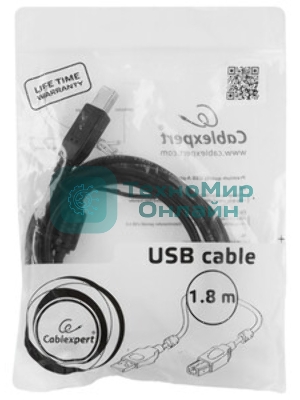 Кабель Cablexpert USB2.0 Pro CCF2-USB2-AMAF-6, AM/AF, 1.8м, экран, 2феррит.кольца, черный, пакет