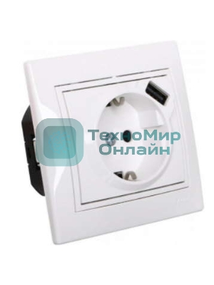 Розетка 1-м СП Мира 16А с з/к + USB разъем белый LEZARD 701-0202-181