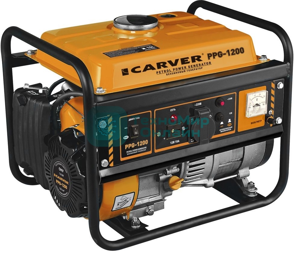 Электрогенератор бензиновый Carver PPG-1200, 1.05 кВт, 65 дБ, 24 кг