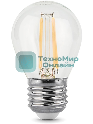 Лампа светодиодная филаментная Gauss 7Вт цок.: E27 шар 220B 4100K св. свеч. бел. нейт. G45 (упак.: 10 шт)