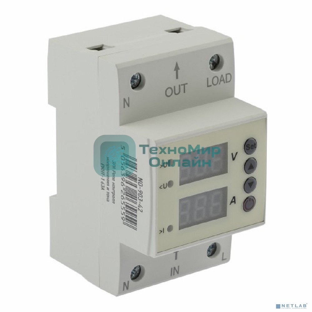 Реле контроля напряжения и тока ЭРА PRO NO-903-42 РКНТ-1 63А эл. дисплей
