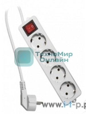 Сетевой фильтр Гарнизон ELB-G4-W-3, 4 евророзетки с выключателем и заземлением, допустимый ток 16А, длина 3 м.