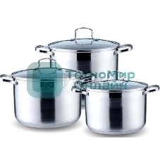 Набор посуды KELLI KL-4217 6 пред. (Кастрюля с жаропрочной стекл. крышкой 5 л. Кастрюля с жаропрочной стекл. крышкой 6.6 л. Кастрюля с жаропрочной стекл. крышкой 8 л. Высококачественная нерж. сталь 18/10. 5-ти слойное капсульное дно.)