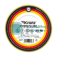Изолента ПВХ Kranz 0.13х19 мм, 25 м, желто-зеленая (5 шт./уп.)